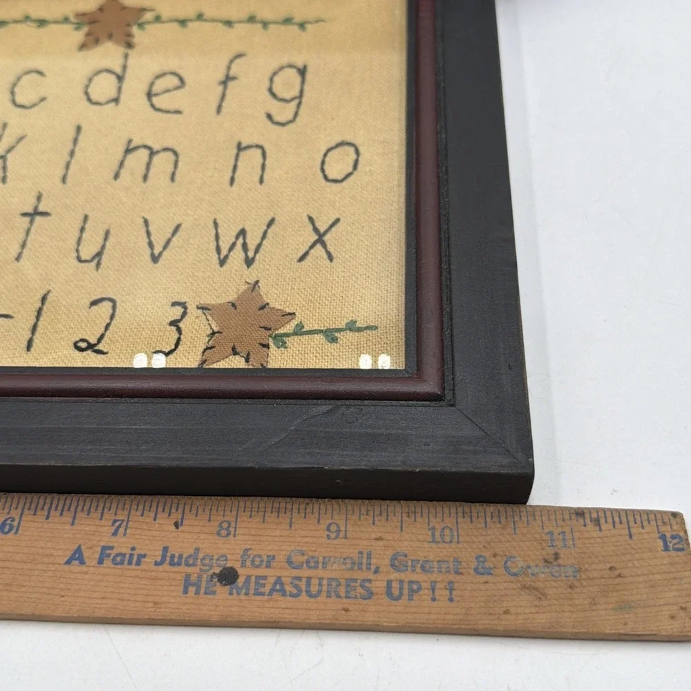 Primitive Alphabet Cross Stitch Sampler Shelf Picture Frame Décor Accent Piece
